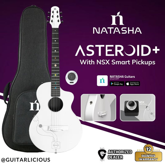 Natasha Asteroid Carbon Fibre 38" Acoustic Guitar with NSX Smart Pickups with Bag - Radiant Pearl
