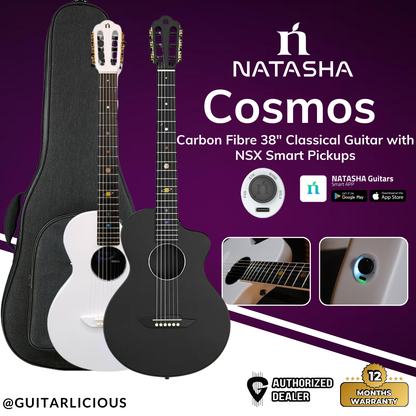 Natasha Cosmos Carbon Fibre 38" Classical Guitar with NSX Smart Pickups with Bag