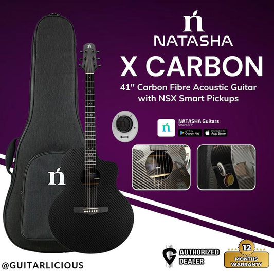 Natasha X Carbon 41'' Carbon Fibre Acoustic Guitar w NSX Smart Pickups