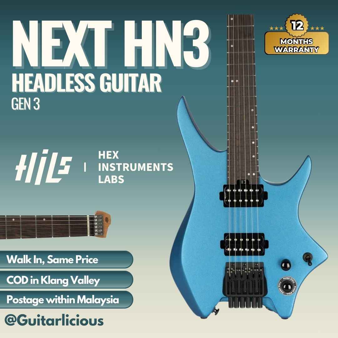 HILS NEXT Series Headless Guitar HN3 - Gen 3 (Open Humbuckers) -Electric Blue