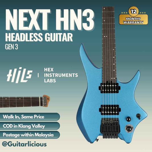 HILS NEXT Series Headless Guitar HN3 - Gen 3 (Open Humbuckers) -Electric Blue