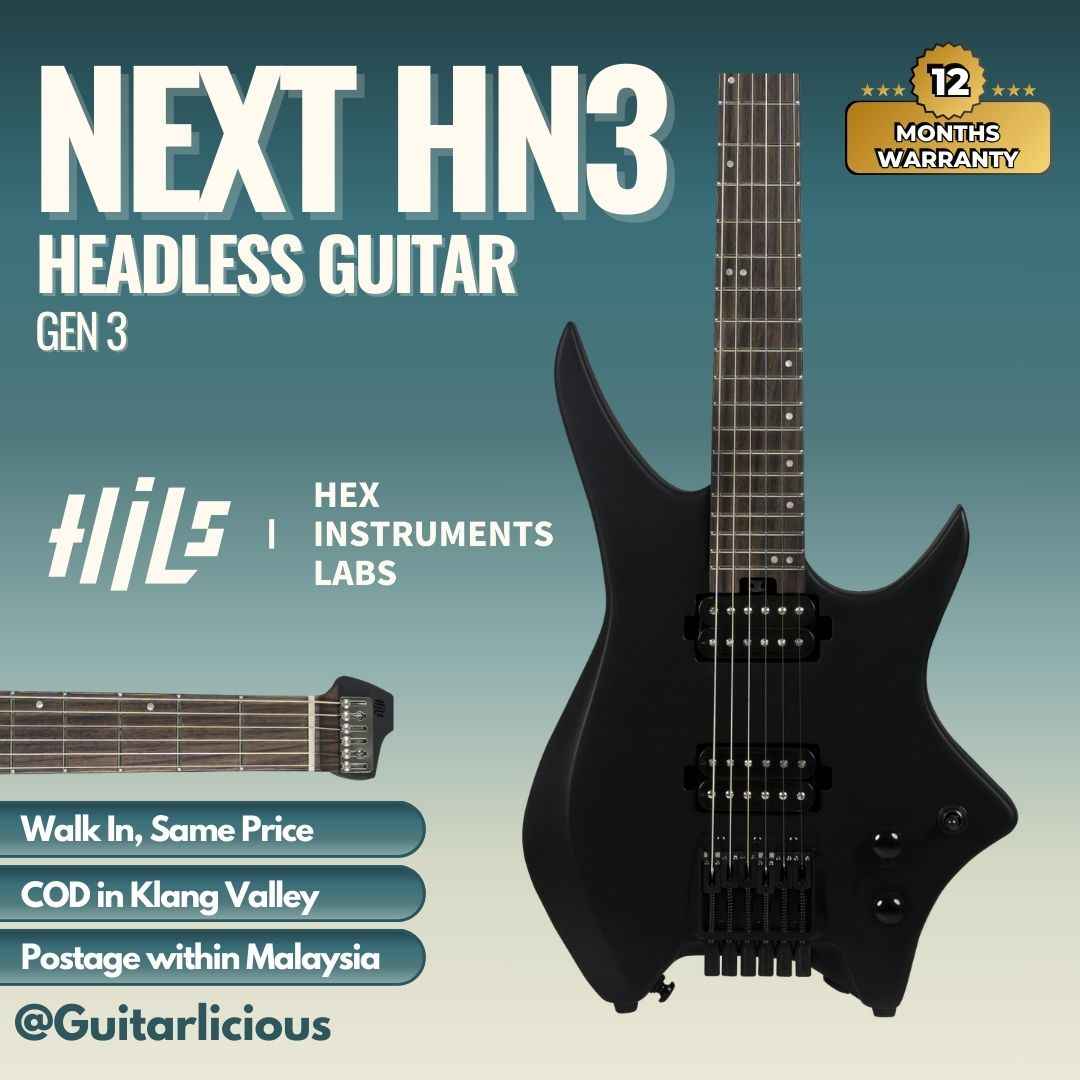 HILS NEXT Series Headless Guitar HN3 - Gen 3 (Open Humbuckers) - Satin Black