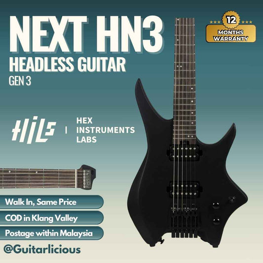 HILS NEXT Series Headless Guitar HN3 - Gen 3 (Open Humbuckers) - Satin Black