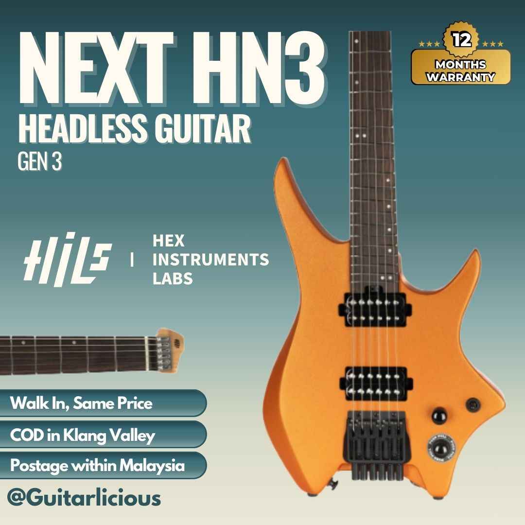 HILS NEXT Series Headless Guitar HN3 - Gen 3 (Open Humbuckers) -Satin Metallic Coral Orange