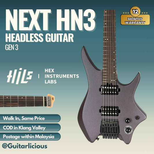 HILS NEXT Series Headless Guitar HN3 - Gen 3 (Open Humbuckers) - Satin Metallic Deep Purple