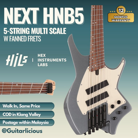 HILS NEXT HNB5-5 String Multi-Scale Bass w Fanned Frets - Gloss Gunmetal Grey