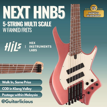 HILS NEXT HNB5-5 String Multi-Scale Bass w Fanned Frets - Metallic Rose Gold