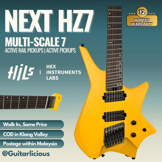 HILS HZ7 Headless Multi-Scale 7-String Electric Guitar - Honey Yellow