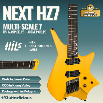 HILS HZ7 Headless Multi-Scale 7-String Electric Guitar - Honey Yellow