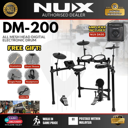 NUX DM-200 All Mesh Head Digital Electronic Drum Basic Package (DM200 DM 200 )