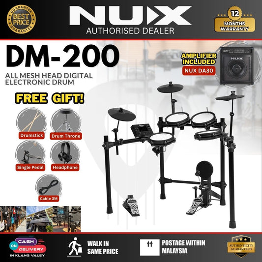 NUX DM-200 All Mesh Head Digital Electronic Drum Basic Package (DM200 DM 200 )