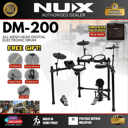 NUX DM-200 All Mesh Head Digital Electronic Drum Basic Package (DM200 DM 200 )