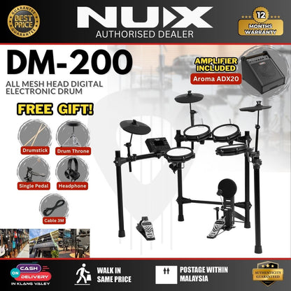 NUX DM-200 All Mesh Head Digital Electronic Drum Basic Package (DM200 DM 200 )