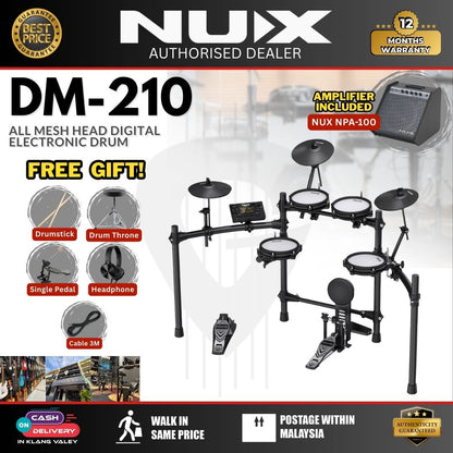NUX DM-210 All Mesh Head Digital Electronic Drum Basic Package (DM210 DM 210)