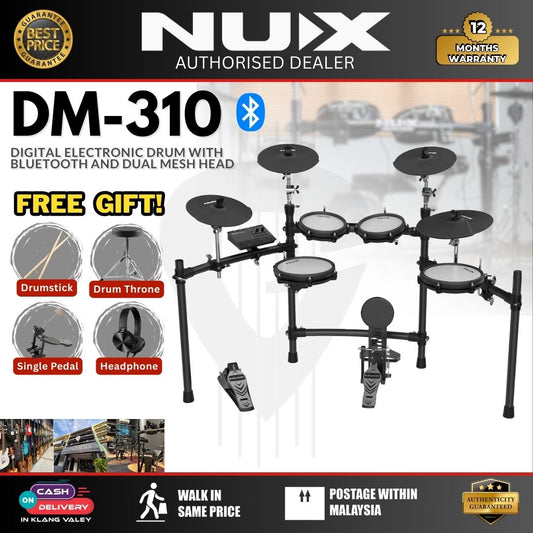 Nux DM-310 Full Set Digital Electronic Drum with Bluetooth and Dual Mesh Head (DM310)