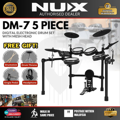 NUX DM-7 5-Piece Digital Electronic Drum Set with Mesh Head (DM7 DM 7)
