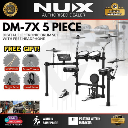 NUX DM-7X 5-Piece Digital Electronic Drum Set with FREE Headphone (DM7X DM-7X DM 7X DM7 )