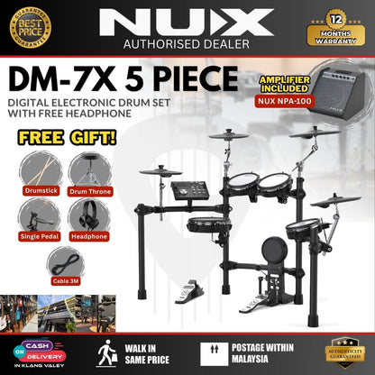 NUX DM-7X 5-Piece Digital Electronic Drum Set with FREE Headphone (DM7X DM-7X DM 7X DM7 )