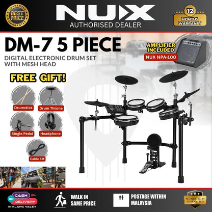 NUX DM-7 5-Piece Digital Electronic Drum Set with Mesh Head (DM7 DM 7)