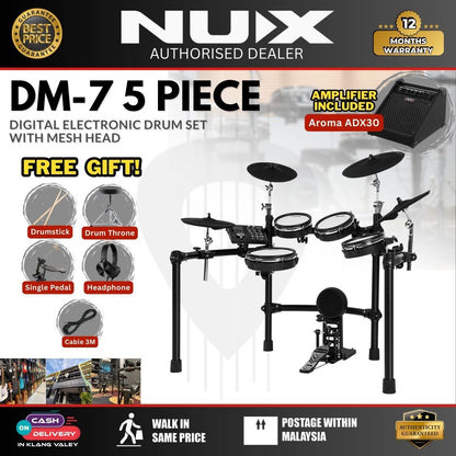 NUX DM-7 5-Piece Digital Electronic Drum Set with Mesh Head (DM7 DM 7)