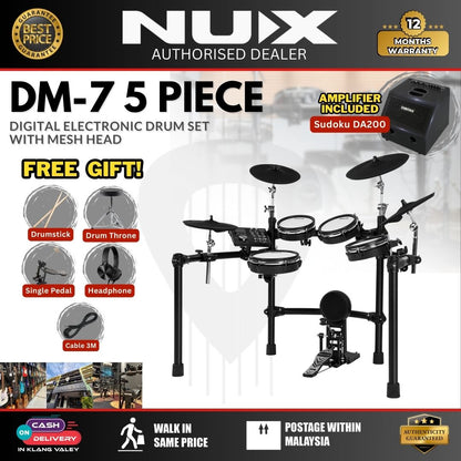 NUX DM-7 5-Piece Digital Electronic Drum Set with Mesh Head (DM7 DM 7)