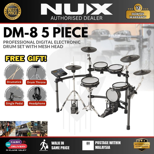 NUX DM-8 5-Piece Professional Digital Electronic Drum Set with Mesh Head ( DM8 / DM 8 / Set with Drum Amplifier )
