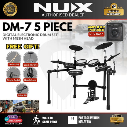 NUX DM-7 5-Piece Digital Electronic Drum Set with Mesh Head (DM7 DM 7)