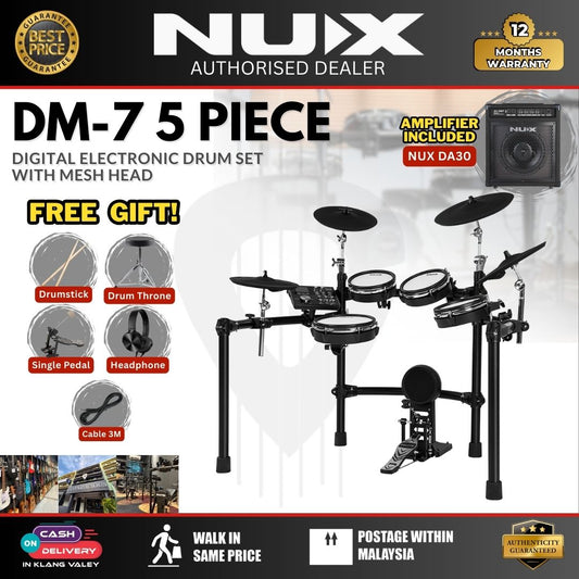 NUX DM-7 5-Piece Digital Electronic Drum Set with Mesh Head (DM7 DM 7)