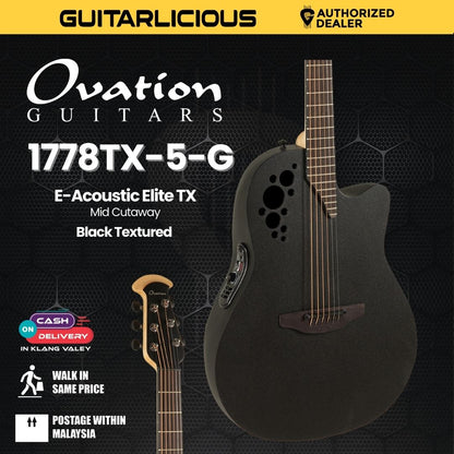 Ovation E-Acoustic Guitar Elite TX Mid Cutaway Black Textured