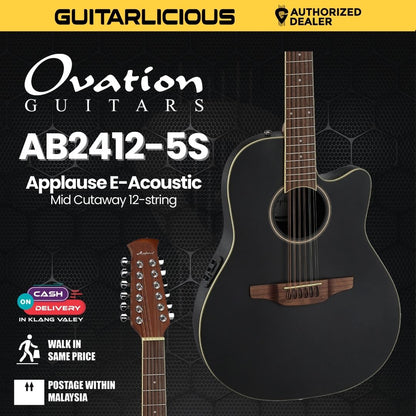 Ovation Applause E-Acoustic Guitar AB2412II Mid Cutaway 12-string Black