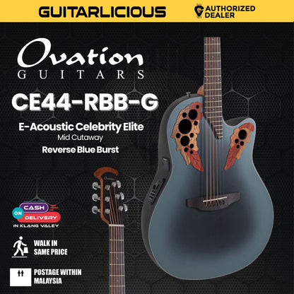 Ovation E-Acoustic Guitar Celebrity Elite Mid Cutaway Reverse Blue Burst