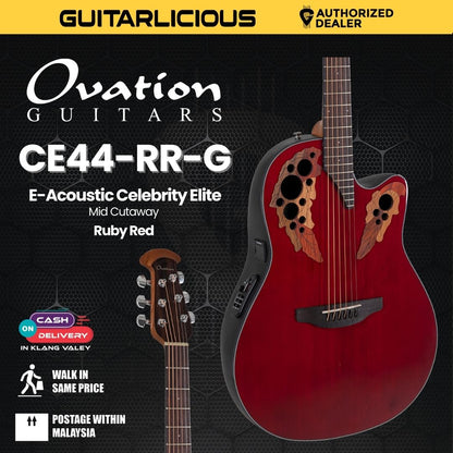 Ovation E-Acoustic Guitar Celebrity Elite Mid Cutaway Ruby Red