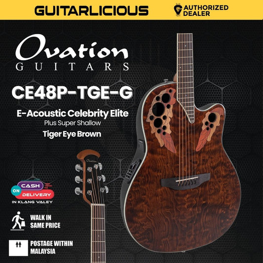 Ovation E-Acoustic Guitar Celebrity Elite Plus Super Shallow Tiger Eye Brown