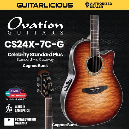 Ovation E-Acoustic Guitar Celebrity Standard Plus Mid Cutaway Cognac Burst