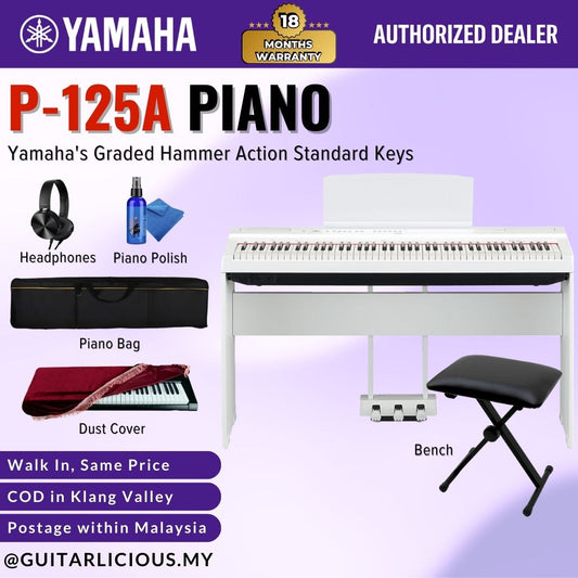 Yamaha P125A 88-Keys Digital Piano 10 in 1 Performing Wooden Stand Package, White ( P125 / P-125 )