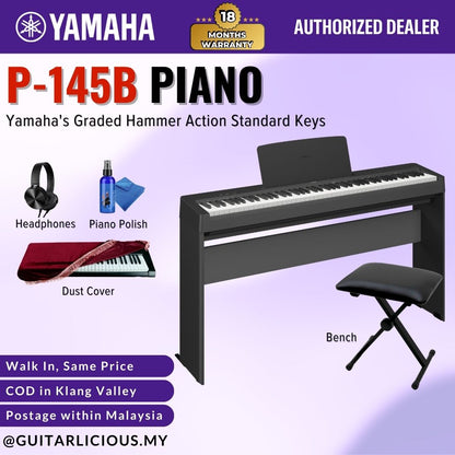 Yamaha P-145B 88-Key Graded Hammer Compact Digital Piano , Black ( P 145B / P145B / P-145 / P145 )