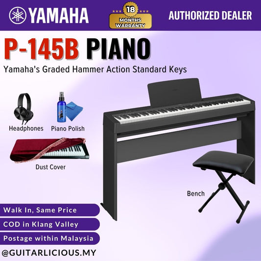 Yamaha P-145B 88-Key Graded Hammer Compact Digital Piano , Black ( P 145B / P145B / P-145 / P145 )