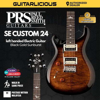 PRS SE Custom 24 Left Handed Electric Guitar w/Bag, Black Gold Sunburst