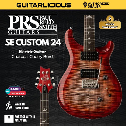 PRS SE Custom 24 Electric Guitar w/Bag, Charcoal Cherry Burst