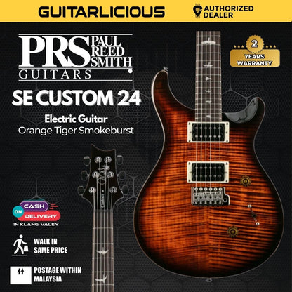 PRS SE Custom 24 Electric Guitar w/Bag, Orange Tiger Smokeburst
