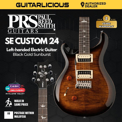 PRS SE Custom 24 Left-handed Electric Guitar, Black Gold Sunburst