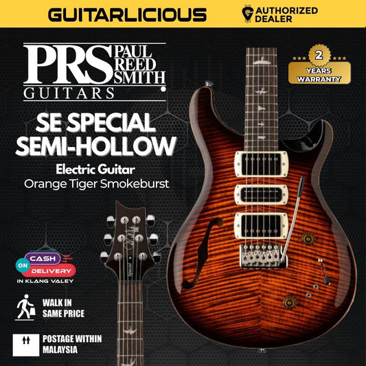 PRS SE Special Semi-Hollow Electric Guitar, Orange Tiger Smokeburst