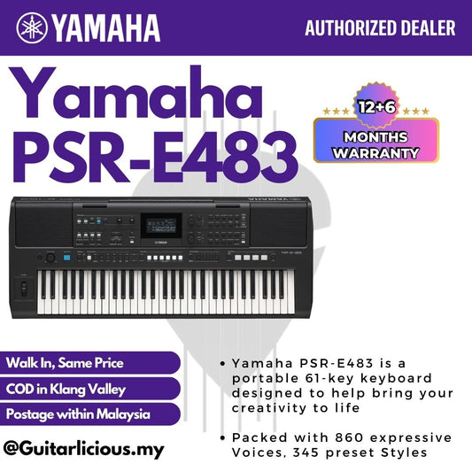 Yamaha Keyboards PSR-E483 61-Keys Portable Keyboard with Original Adapter