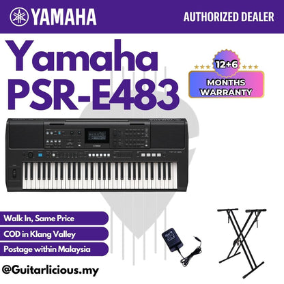 Yamaha Keyboards PSR-E483 61-Keys Portable Keyboard with Original Adapter