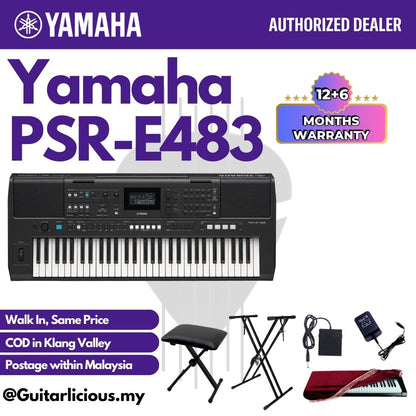 Yamaha Keyboards PSR-E483 61-Keys Portable Keyboard with Original Adapter