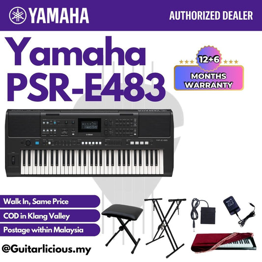 Yamaha Keyboards PSR-E483 61-Keys Portable Keyboard with Original Adapter