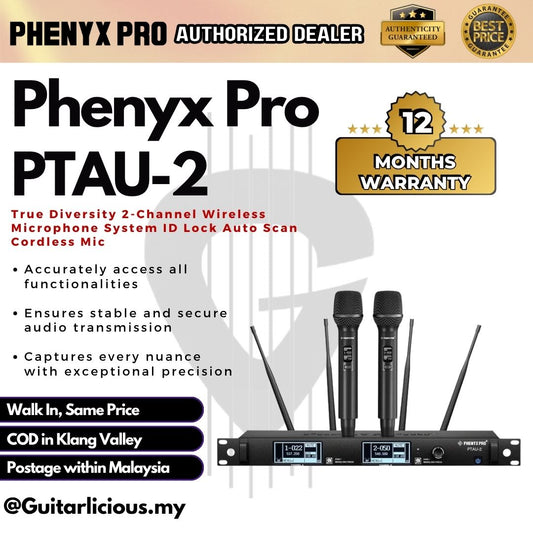 Phenyx Pro PTAU-2 True Diversity 2-Channel Wireless Microphone System ID Lock Auto Scan Cordless Mic