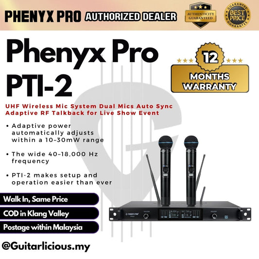 Phenyx PTI-2 UHF Wireless Mic System Dual Mics Auto Sync Adaptive RF Talkback for Live Show Event