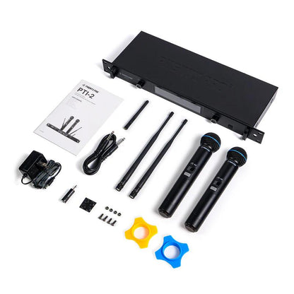Phenyx PTI-2 UHF Wireless Mic System Dual Mics Auto Sync Adaptive RF Talkback for Live Show Event