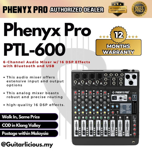 Phenyx Pro PTL-600  6-Channel Audio Mixer w/ 16 DSP Effects with Bluetooth and USB